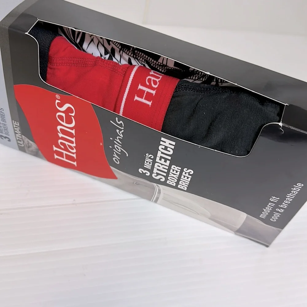 NWT 3PK Hanes Stretch Boxer Briefs LG